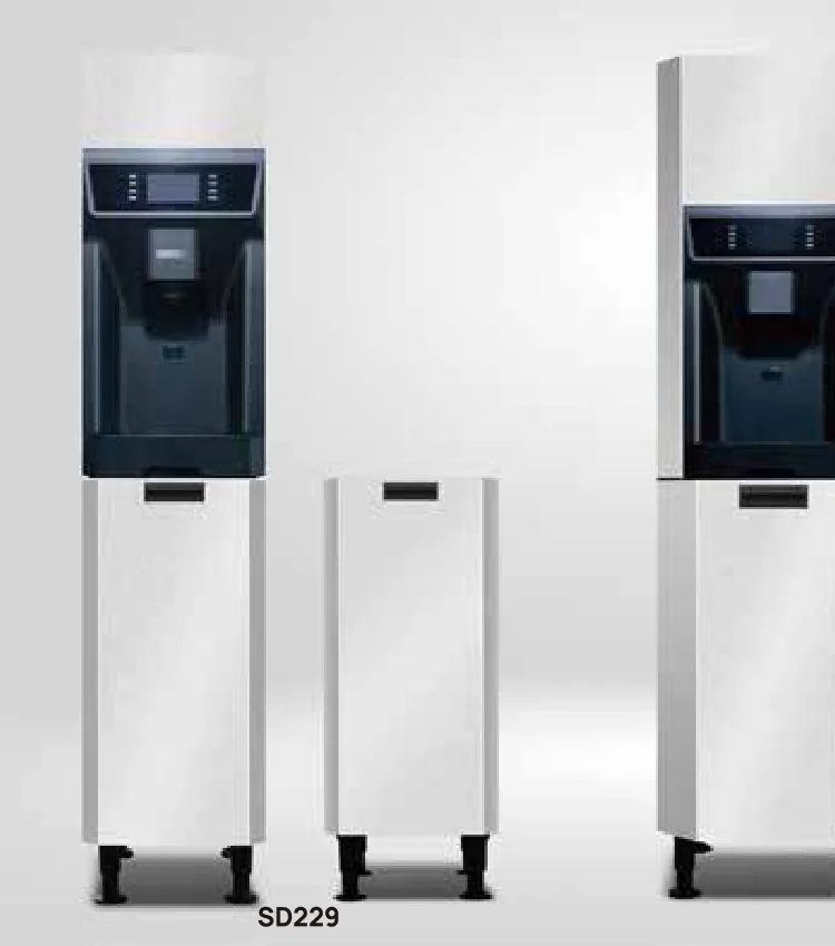 SD229 commercial cube ice machine, stainless steel body and door on adjustable feet