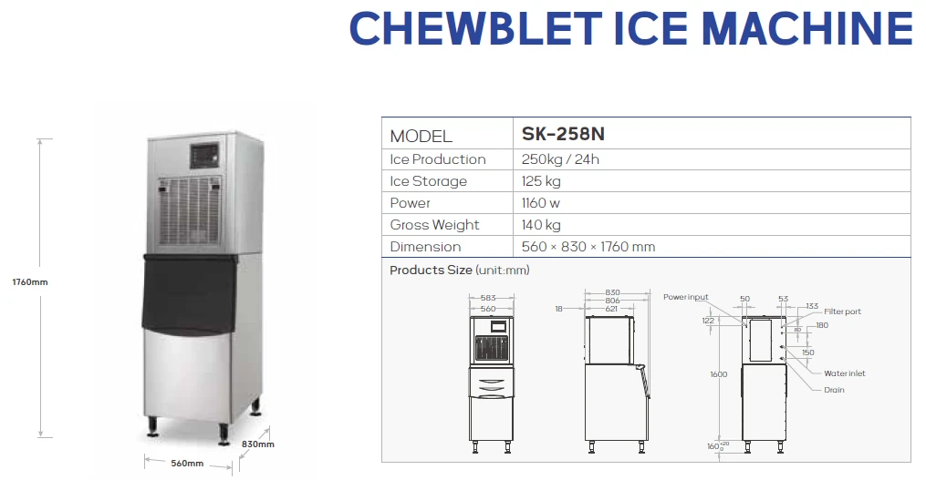 SK-258N dimension drawing and model table