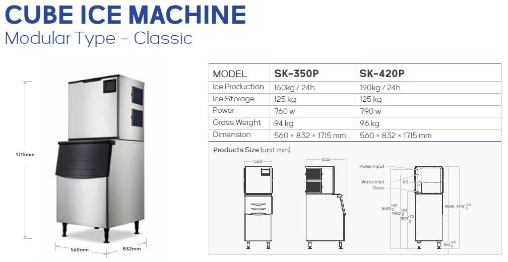 SK-350P / SK-420P dimension drawing and model table