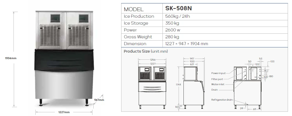 SK-508N dimension drawing and model table
