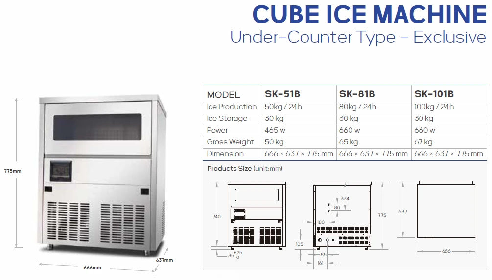 SK-51B / SK-81B / SK-101B dimension drawing and model table
