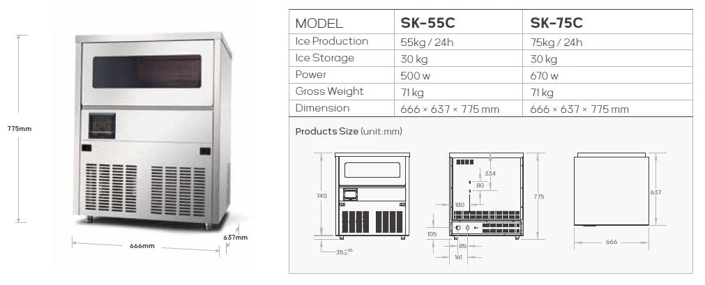 SK-55C / SK-75C dimension drawing and model table