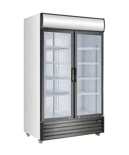glass door commercial cooler, stainless steel showcase view 1