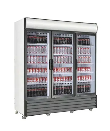 glass door commercial cooler, stainless steel showcase view 3