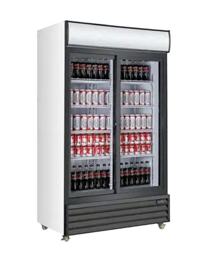 glass door commercial cooler, stainless steel showcase view 2